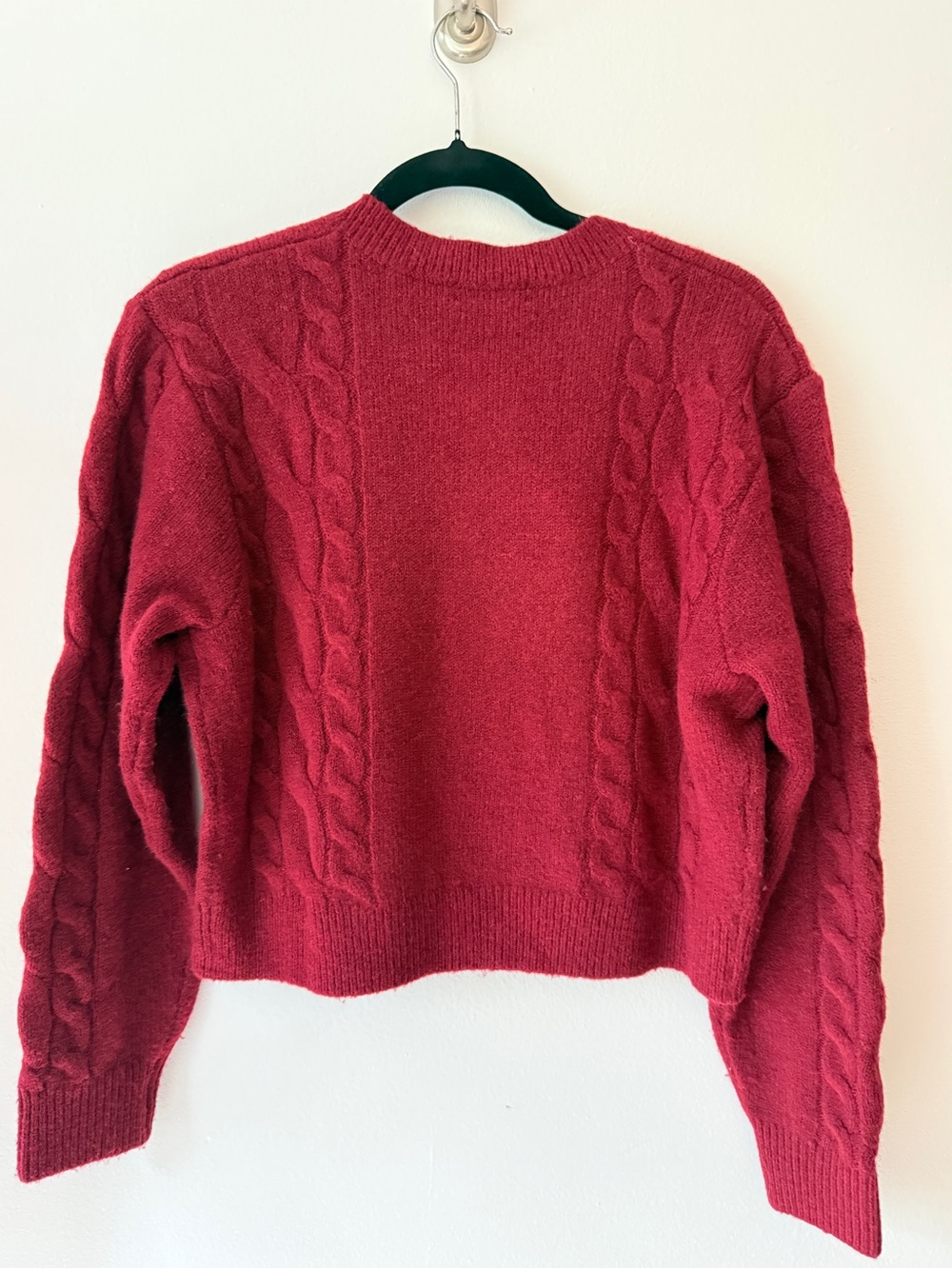 J. Crew Deep Red Cable-Knit Wool Cardigan with Gold Buttons - Size Small - Picture 2 of 5